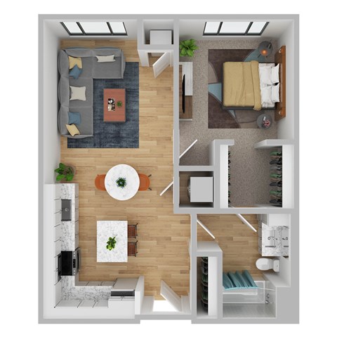 Floor plan for 1 bed, 1 bath, 694 sqft